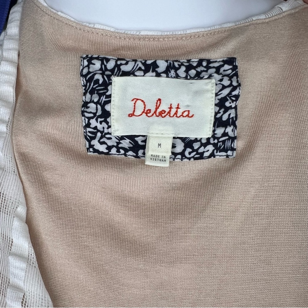 Deletta Mesh VNeck Cross Tie Peplum Sleeveless Top M - Picture 6 of 6
